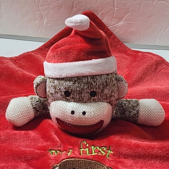 Baby Starters Sock Monkey My First Christmas Security Blanket Rattle Lovey Plush - Picture 3 of 5